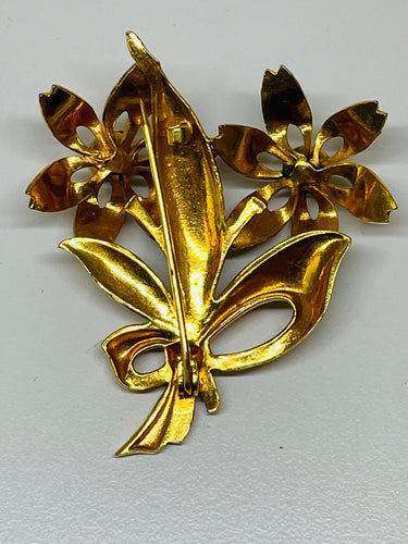 Damascene Double Flower Pearls Brooch Devil's Details